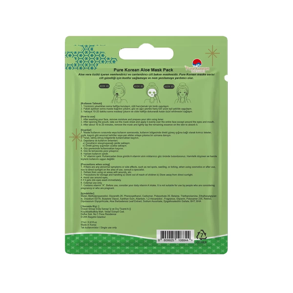 Pure Korean Aloe Vera Yüz Maskesi - Gratis 2