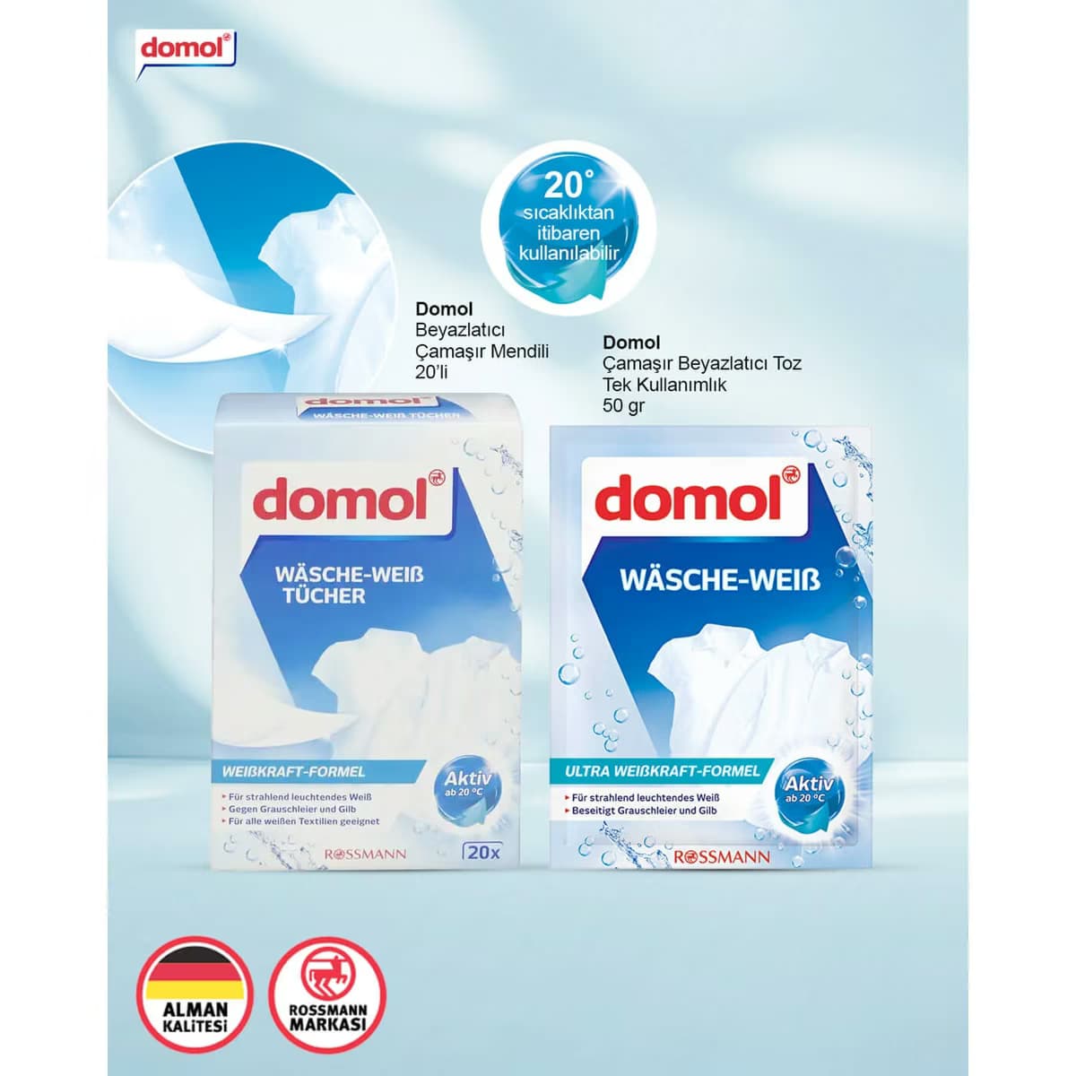 Domol Beyazlatıcı Çamaşır Mendili 20 adet 2
