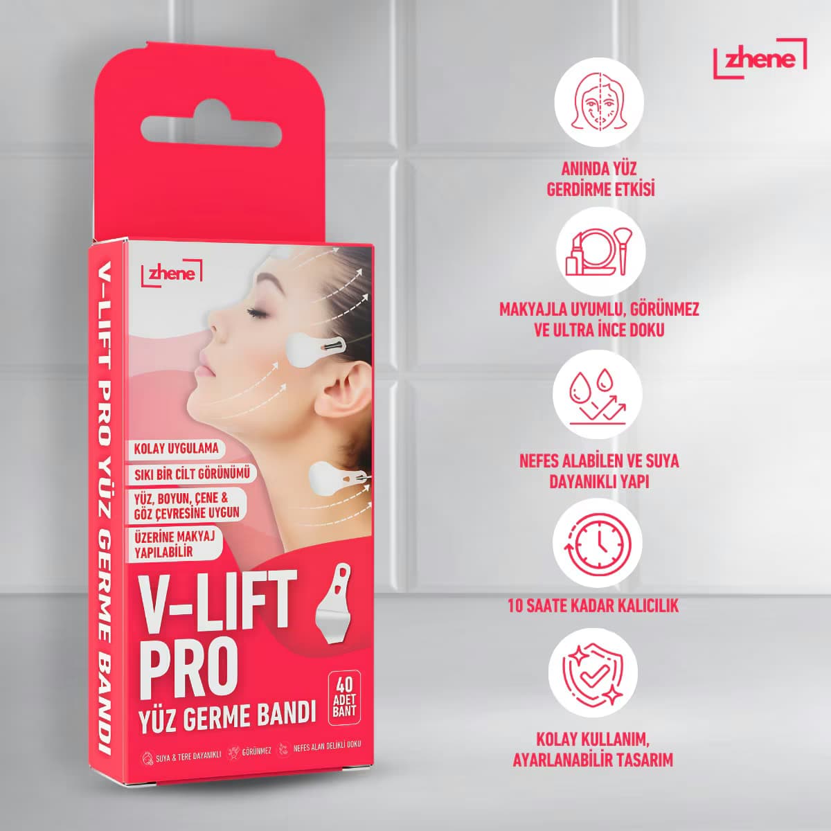 Zhene V-Lift Pro Yüz Germe Bandı 40 Adet 2