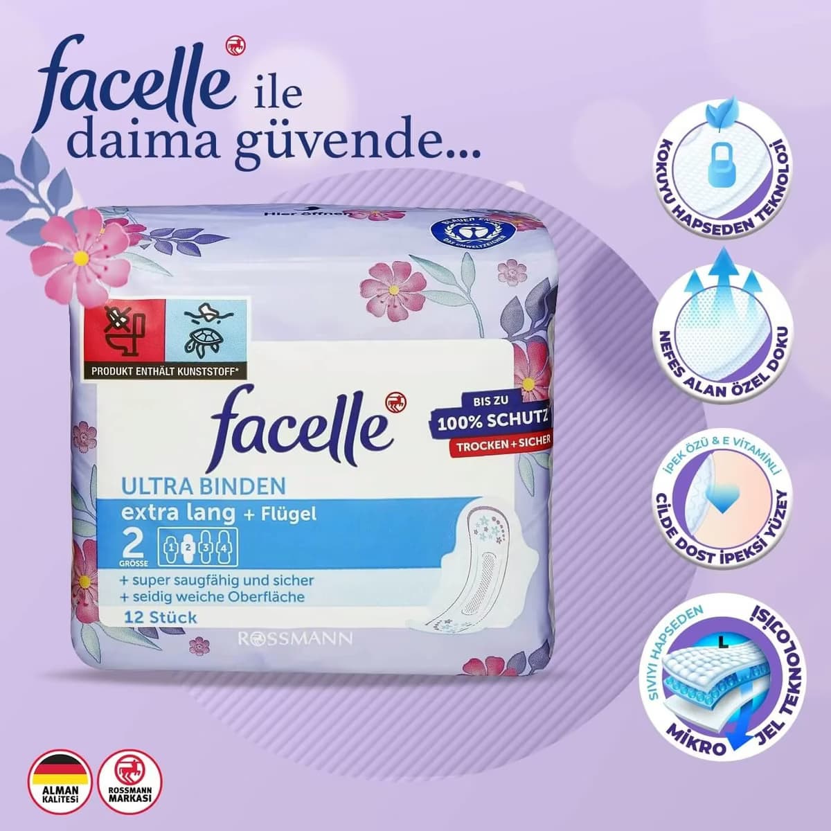Facelle Ped Ultra Ekstra Uzun Kanatlı 12'li 2