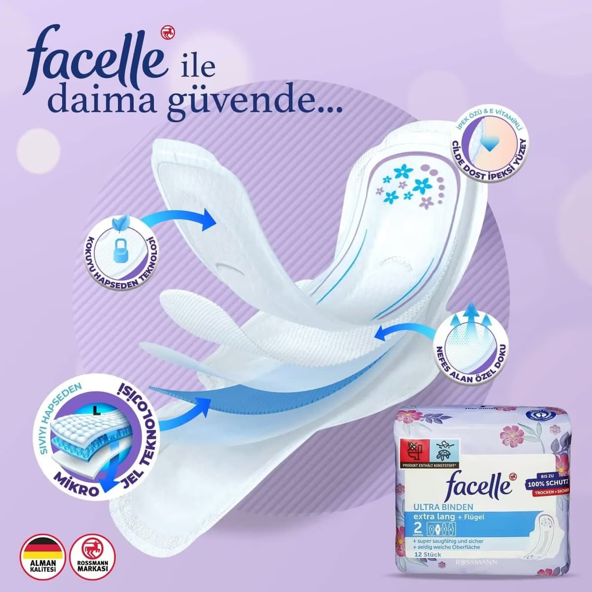 Facelle Ped Ultra Ekstra Uzun Kanatlı 12'li 4