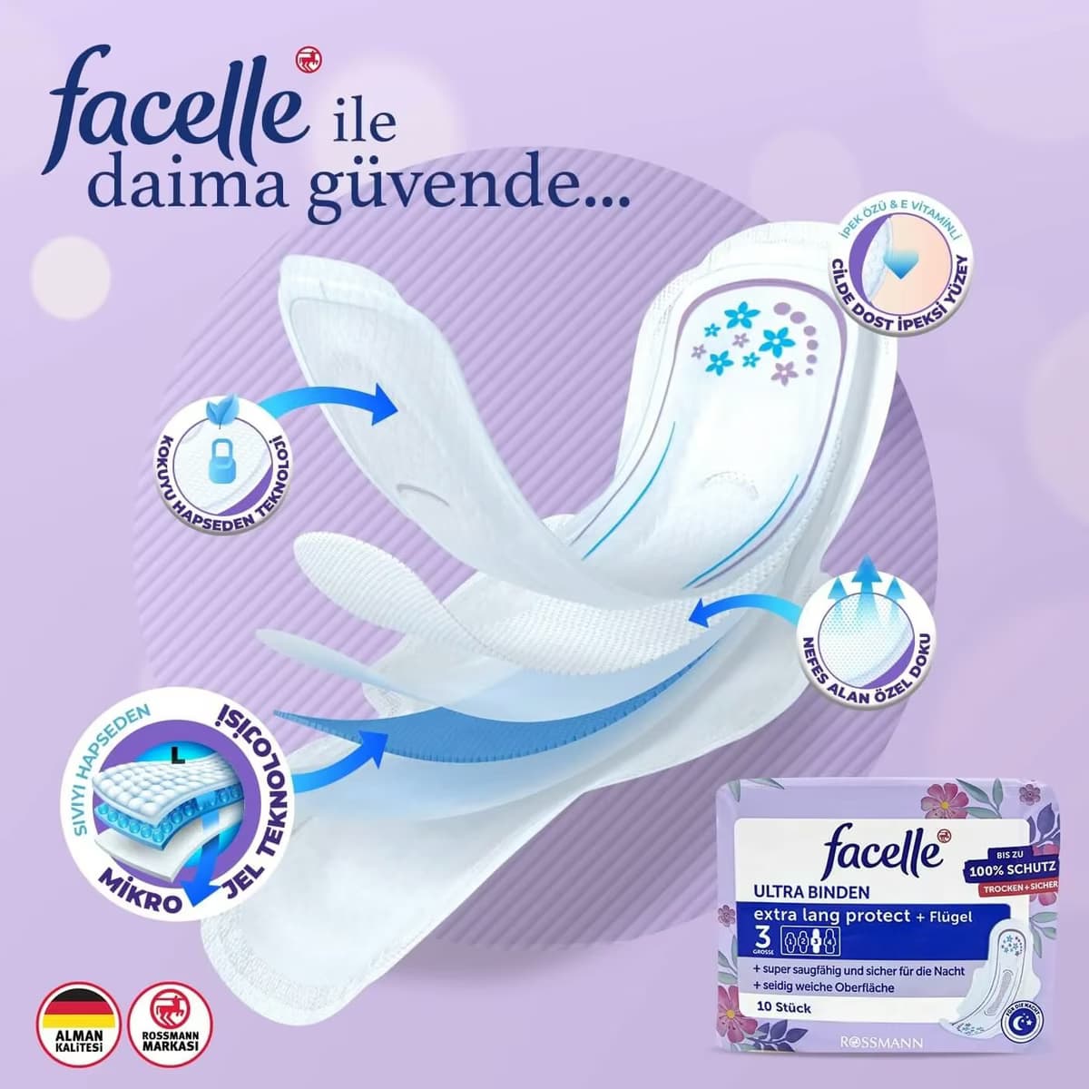 Facelle Ped Ultra Gece Koruma Kanatlı 10'lu 2