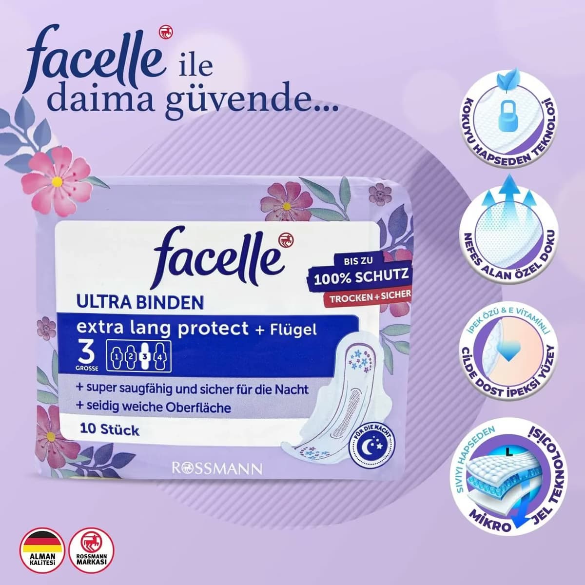 Facelle Ped Ultra Gece Koruma Kanatlı 10'lu 3