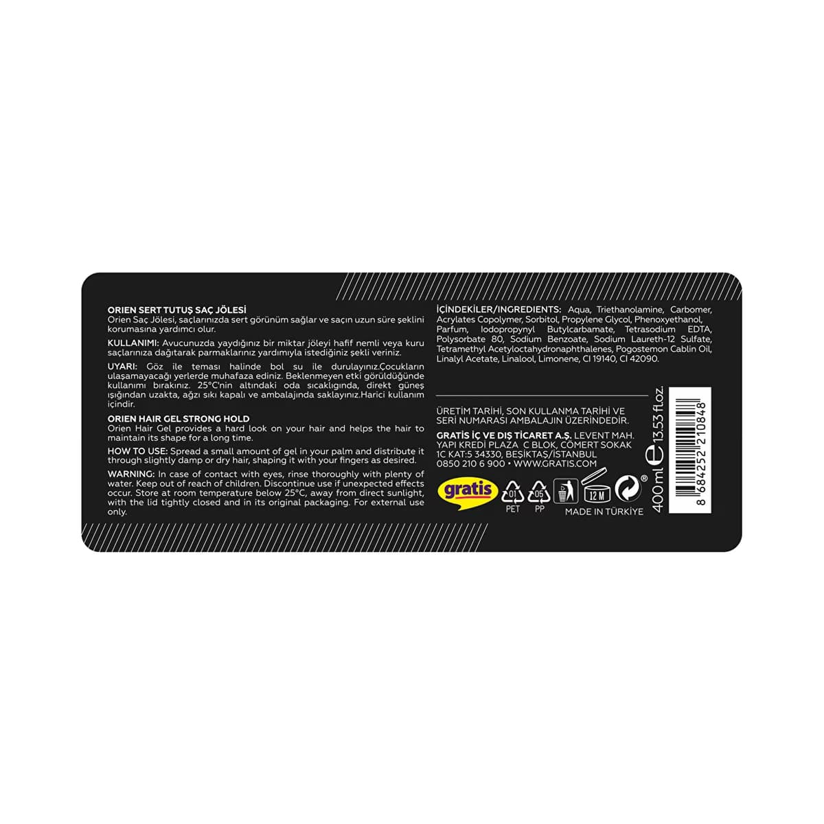 Orien Sert Tutuş Saç Jölesi 400 ml - Gratis 2