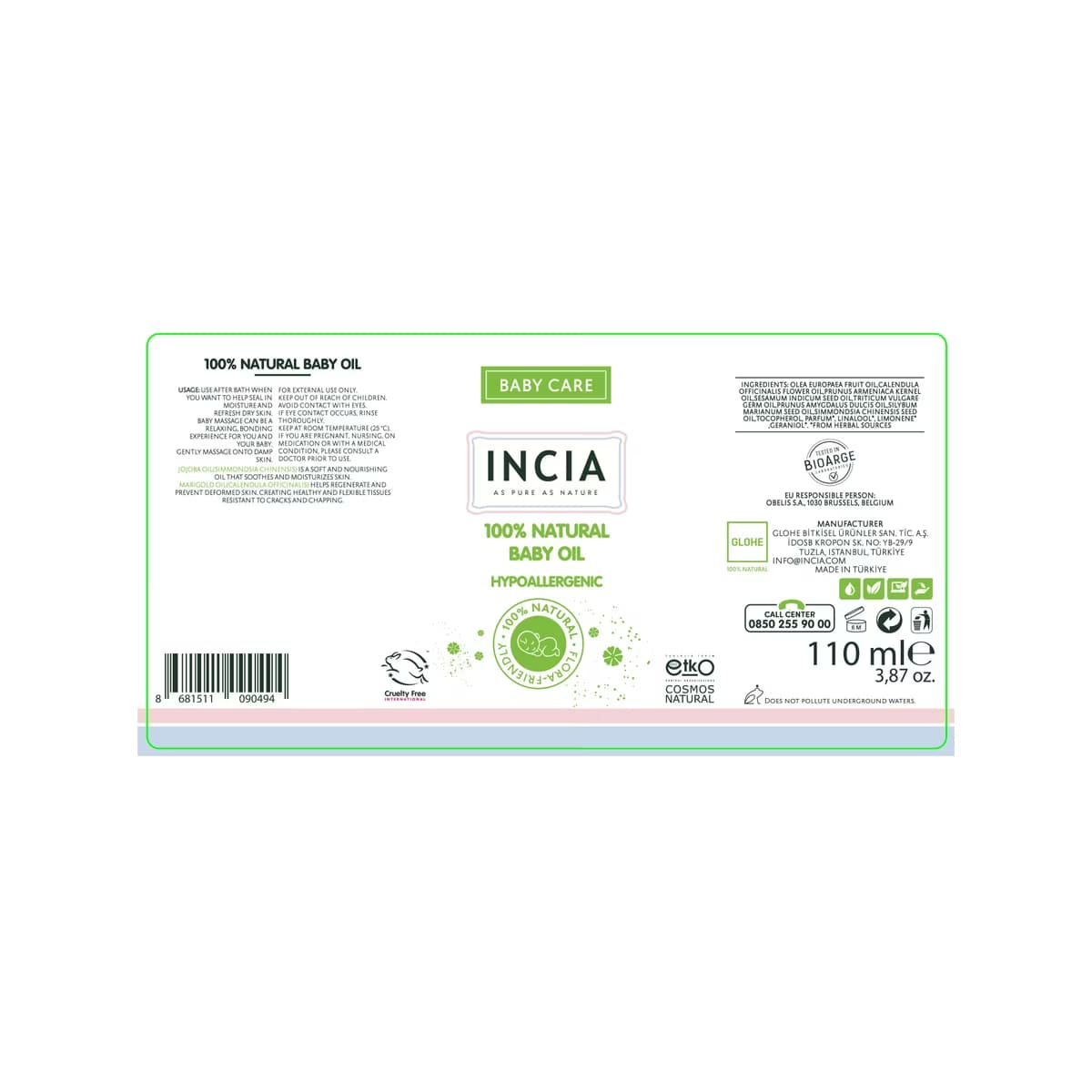 Incia %100 Doğal Bebek Yağı 110 ml - Gratis 2