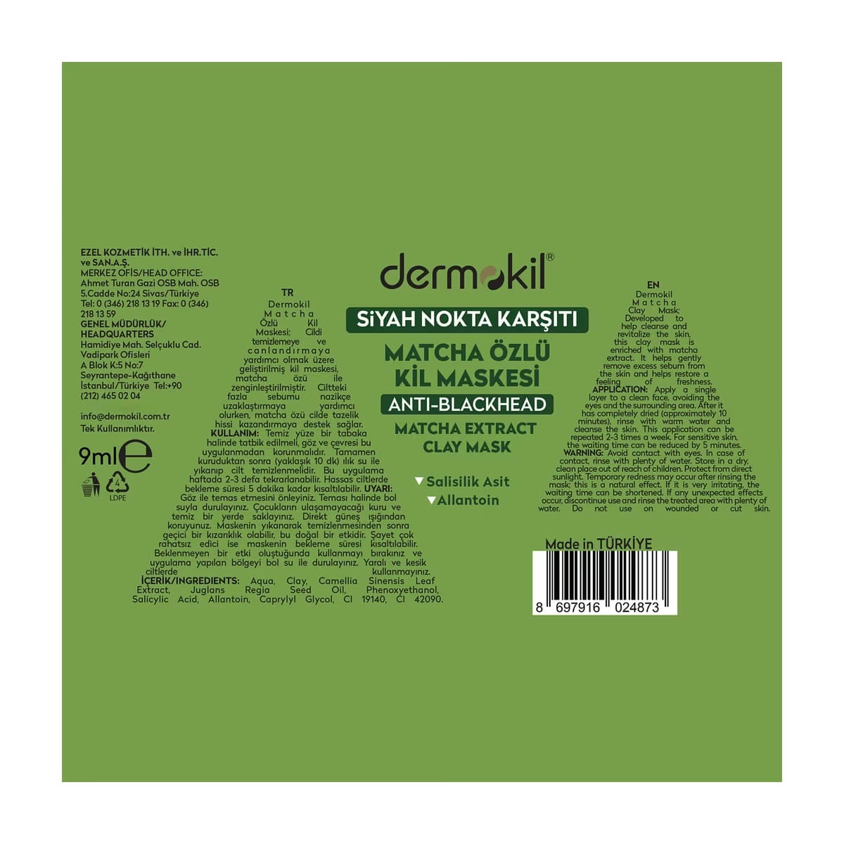 Dermokil Matcha Özlü Kil Maskesi 9 ml - Gratis 2