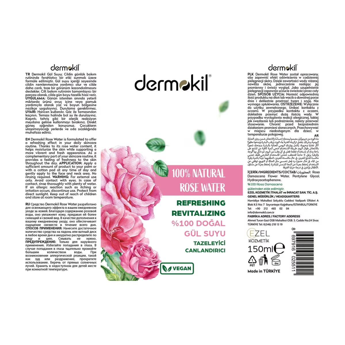 Dermokil %100 Doğal Gül Suyu 150 ml - Gratis 2