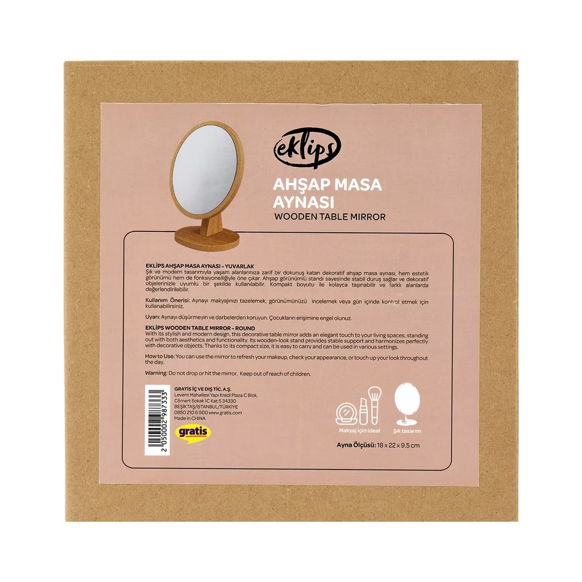 Eklips Ahşap Masa Aynası Yuvarlak - Gratis 4