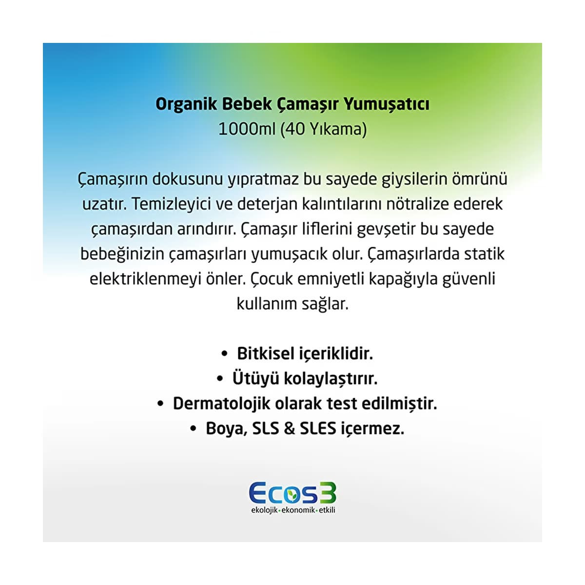 Ecos3 Bebek Çamaşır Yumuşatıcı 1000 ml - Gratis 4