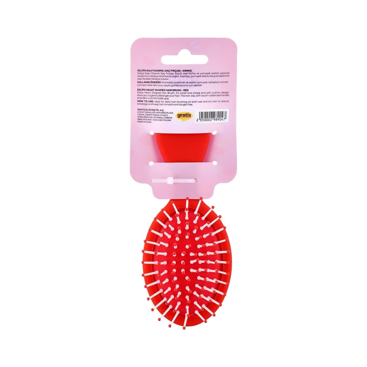 Eklips Kalp Charmlı Kırmızı Saç Fırçası - Gratis 3
