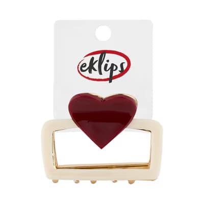 Eklips Beyaz Kırmızı Kalp Mandal Toka - Gratis