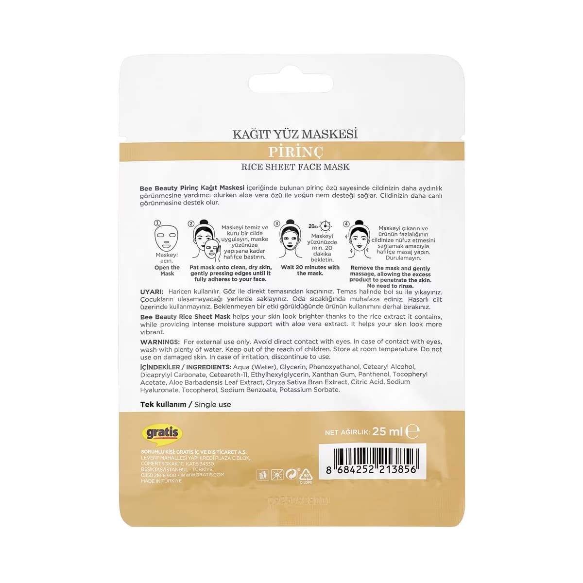 Bee Beauty Pirinç Yüz Maskesi 25 ml - Gratis 2