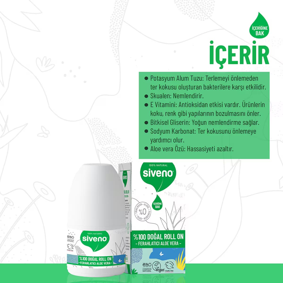 Siveno Doğal Roll On Aleovera 50 ml 3