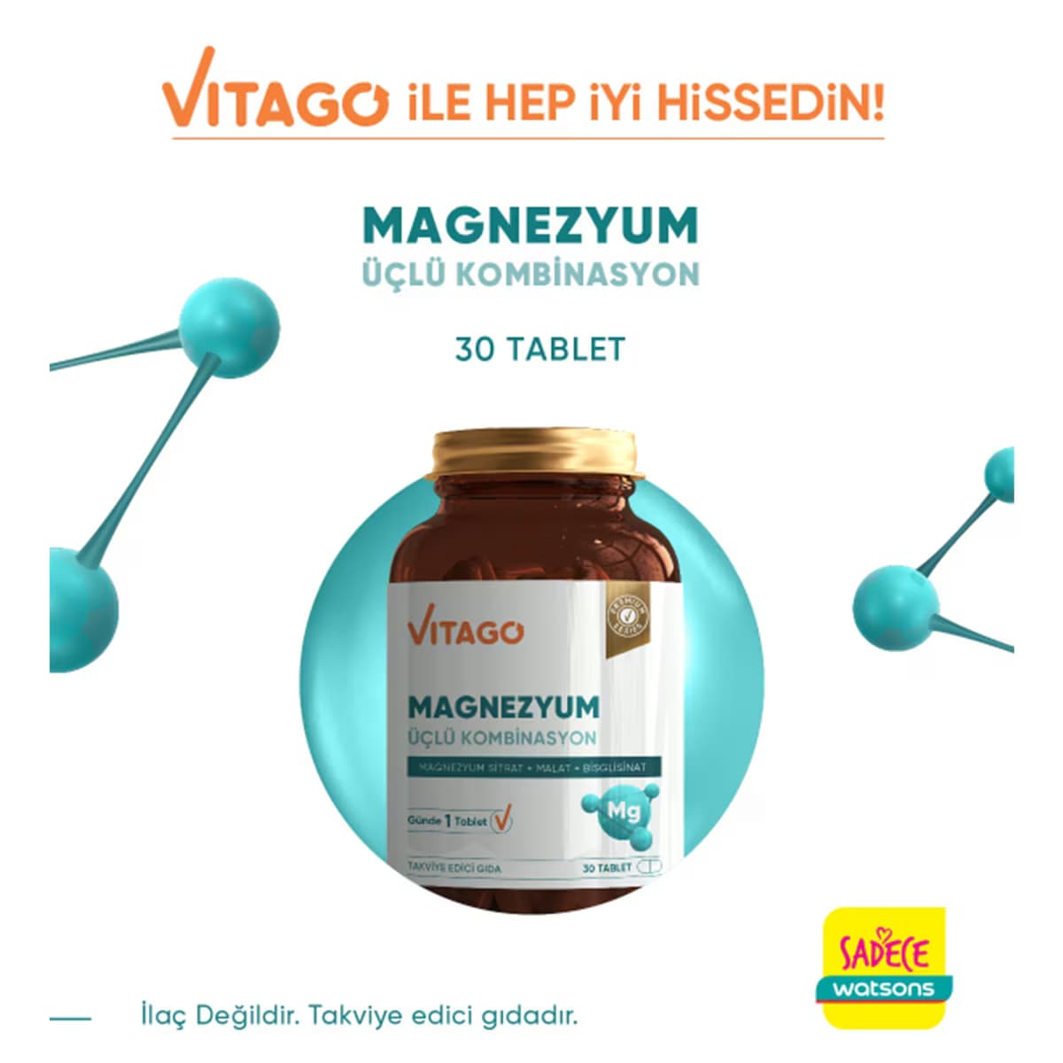 Vitago Magnezyum 3'lü Etki Tablet 30'lu 5