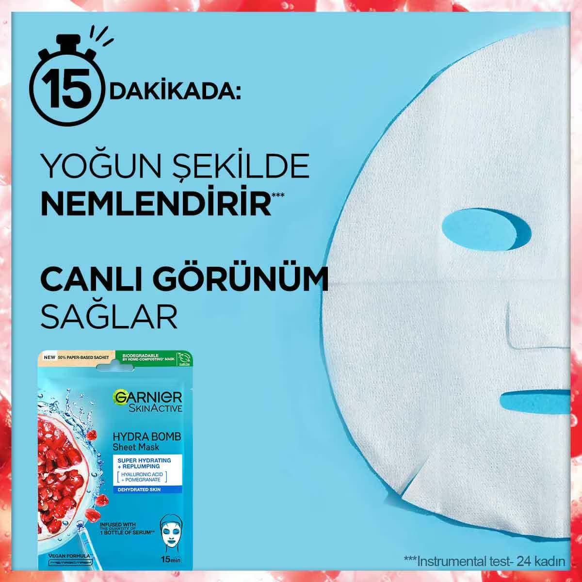 Garnier Nem Bombası Kağıt Maske Nar Özü 3