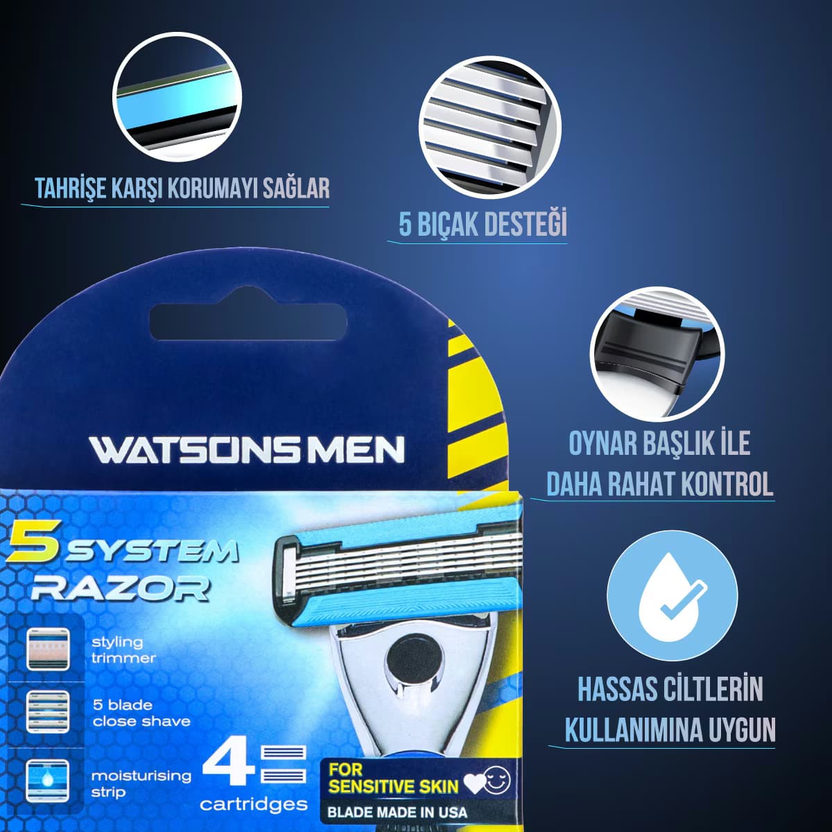 Watsons Men 5 Bıçaklı Yedek Tıraş Bıçağı 4 Adet 3