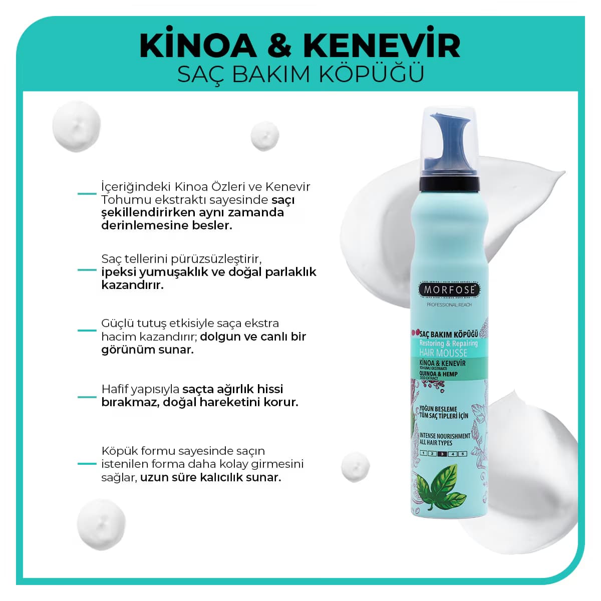 Morfose Saç Bakım Köpüğü Kinoa&Kenevir 200 ml 3