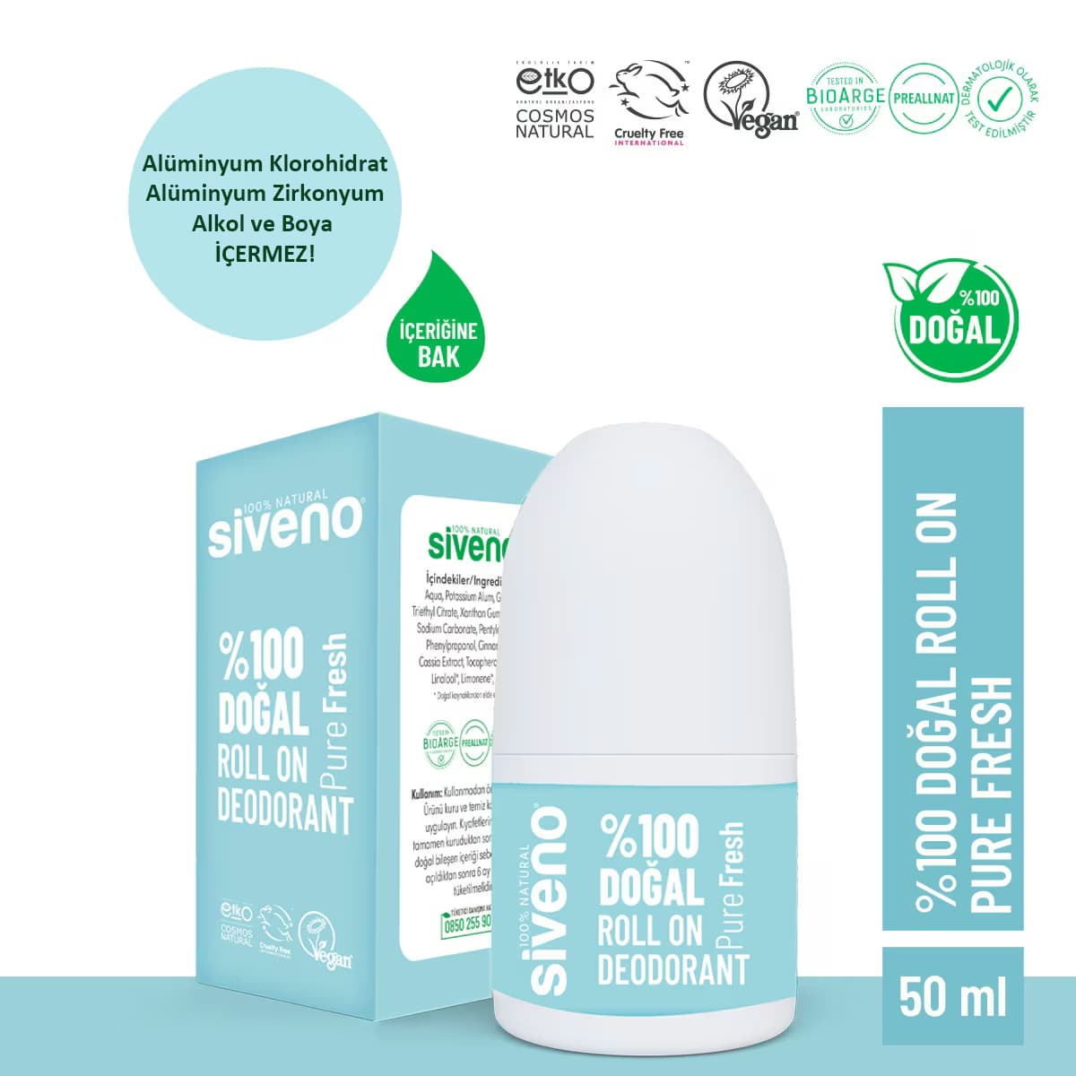 Siveno Doğal Roll On Pure Fresh 50 ml 2