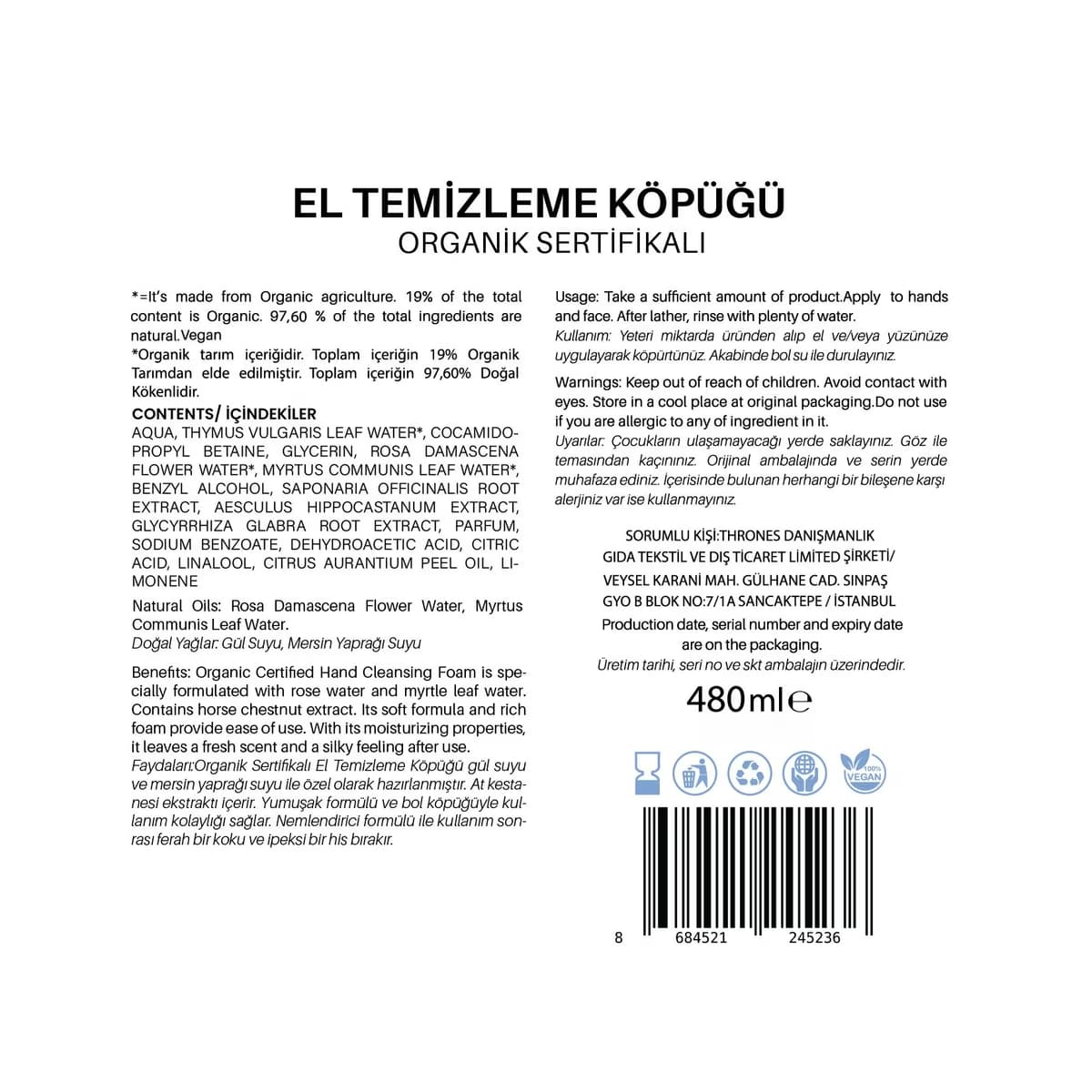 Clooe El Temizleme Köpüğü 480 ml - Gratis 3