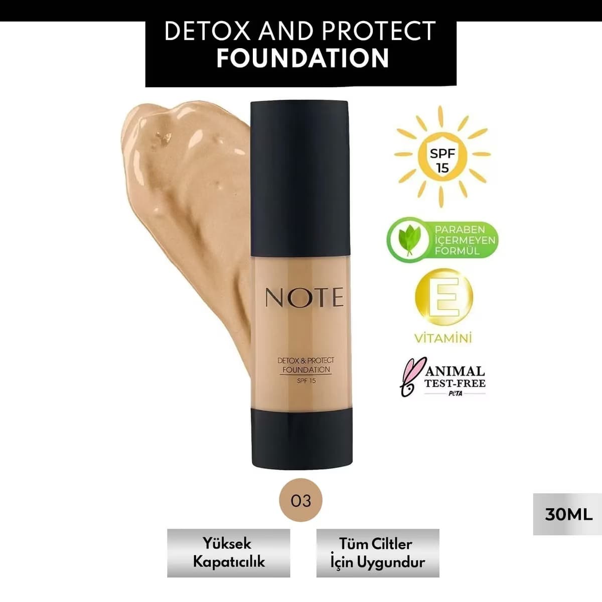 Note Fondöten Detox & Protect 03 Medium Beige 2