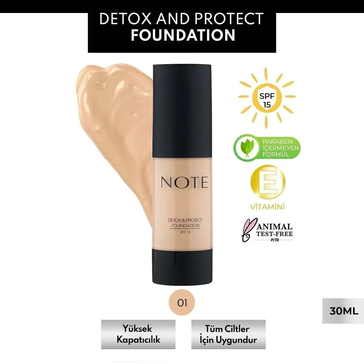 Note Fondöten Detox & Protect 01 Beige 2