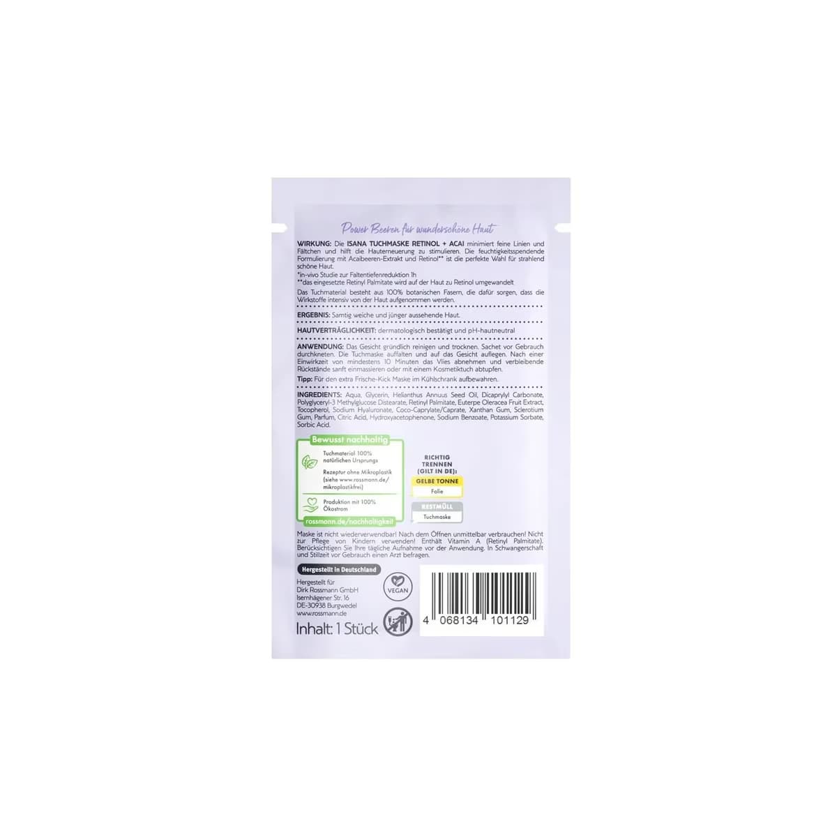 Isana Kağıt Maske Retinol Acai 2