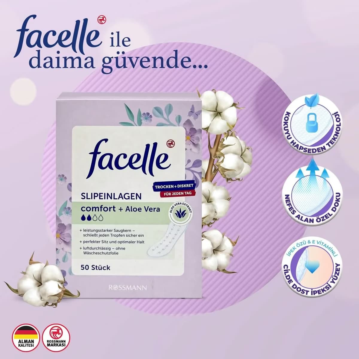 Facelle Günlük Ped Normal, Aloe Vera 50'li 2