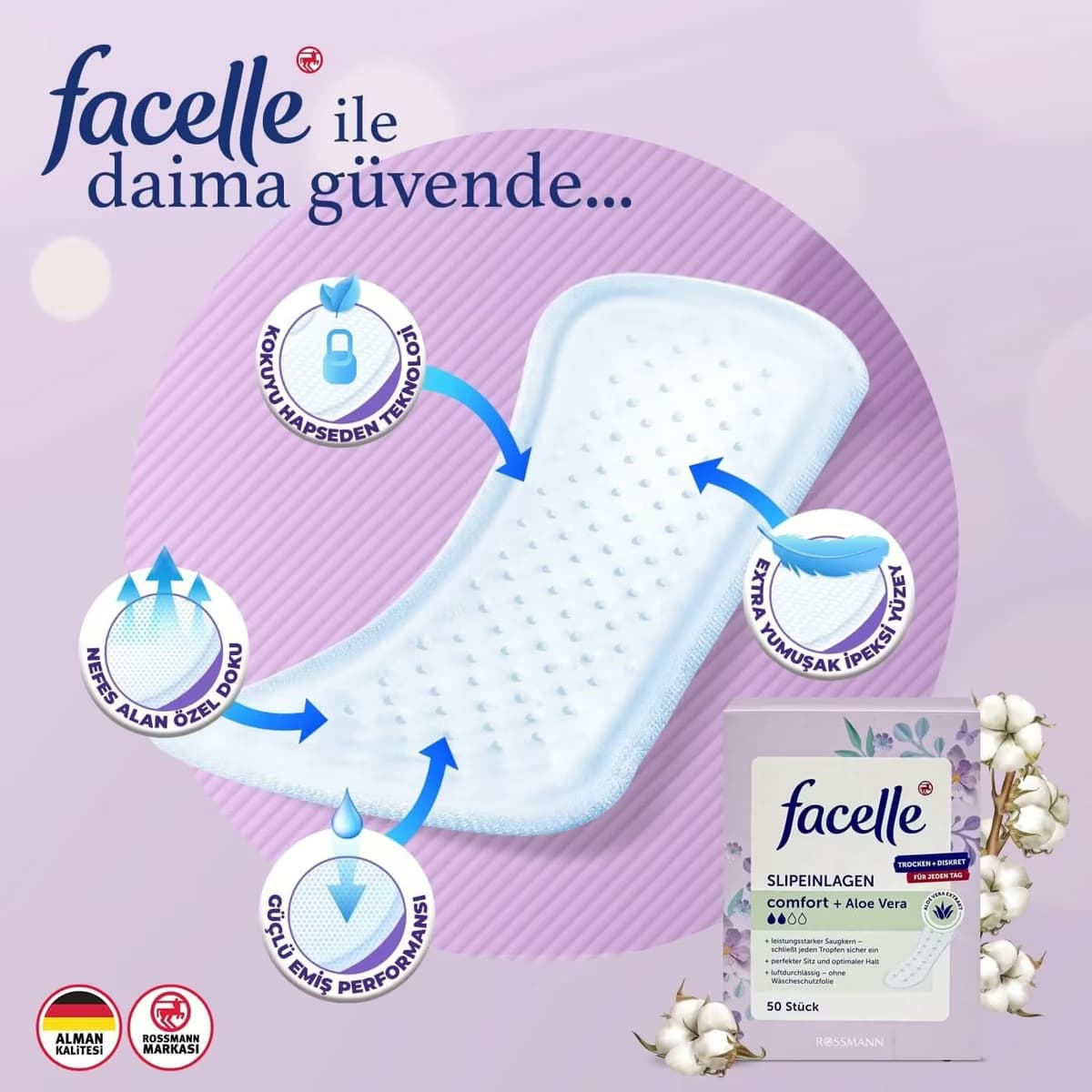 Facelle Günlük Ped Normal, Aloe Vera 50'li 3