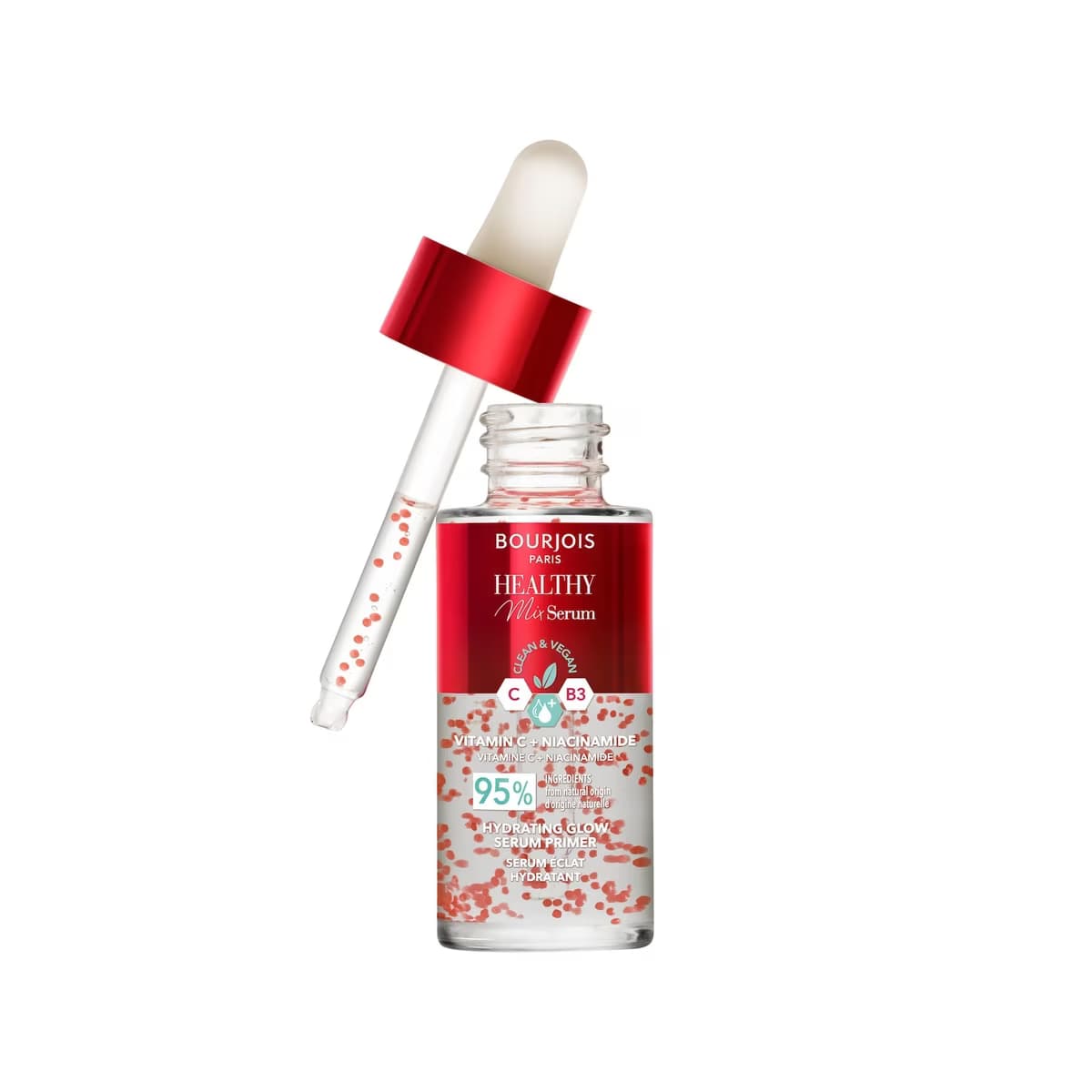 Bourjois Healthy Mix Serum damlalıklı şişesi ve ayrı damlalık aplikatörü.