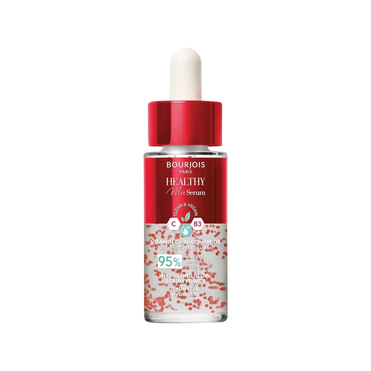 Bourjois Healthy Mix Serum makyaj bazı damlalıklı şişesinin önden görünümü.