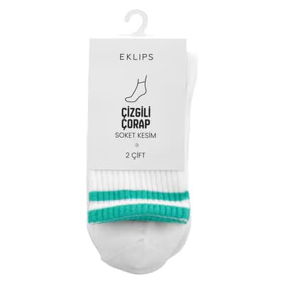 Eklips 2'li Çizgili Soket Çorap Beyaz