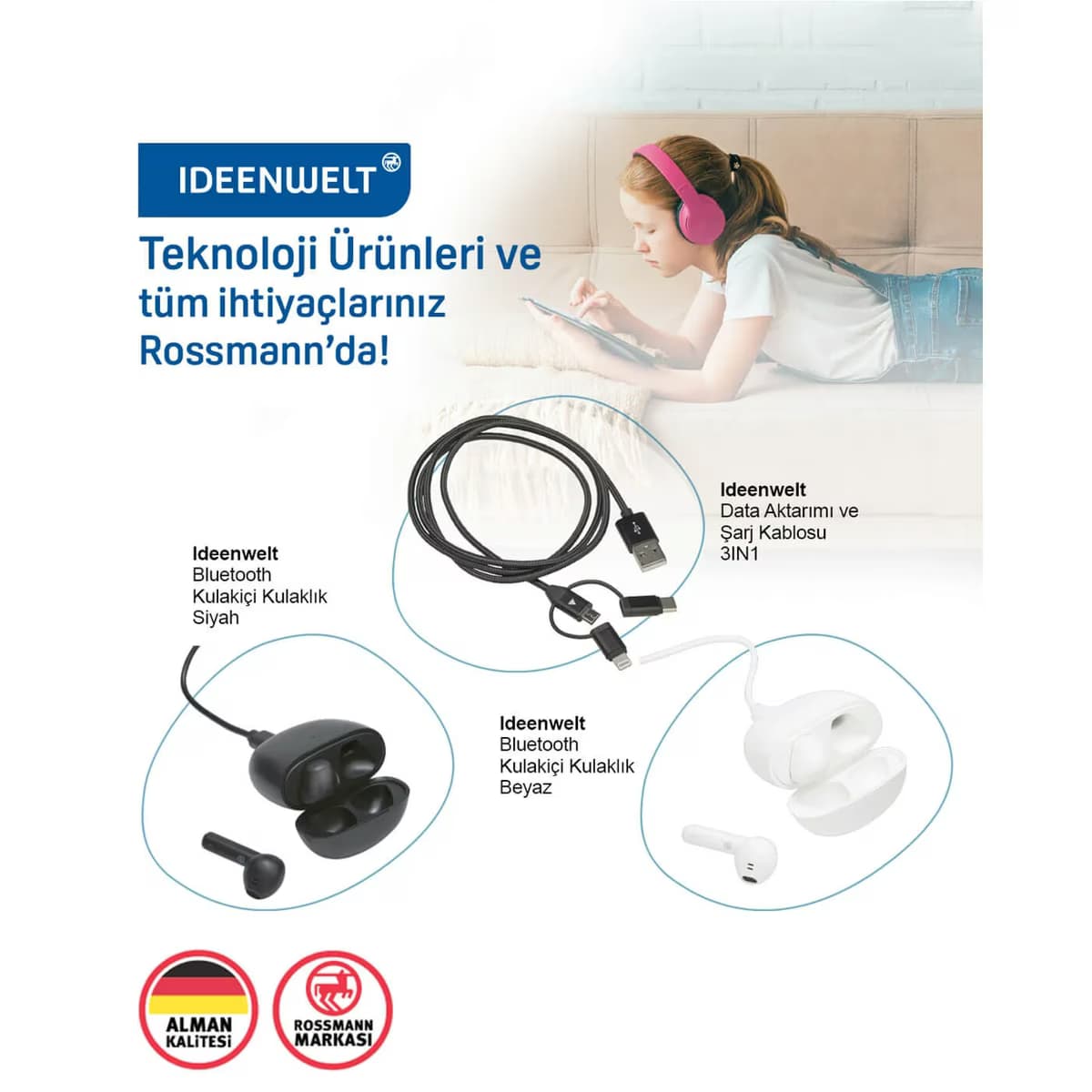 Ideenwelt Data Aktarımı ve Şarj Kablosu 3in1 3