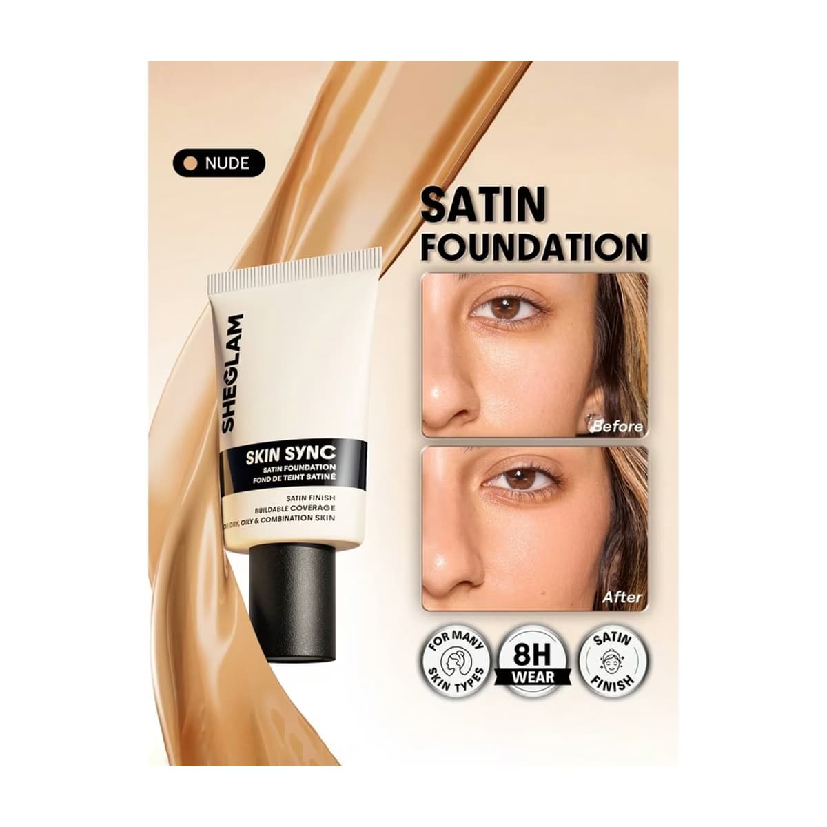 Sheglam Skin Sync Satin Fondöten Nude 30 g 2