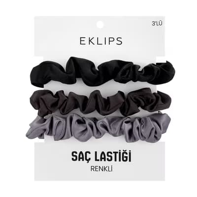 Eklips Saten 3'lü Lastik Toka Siyah