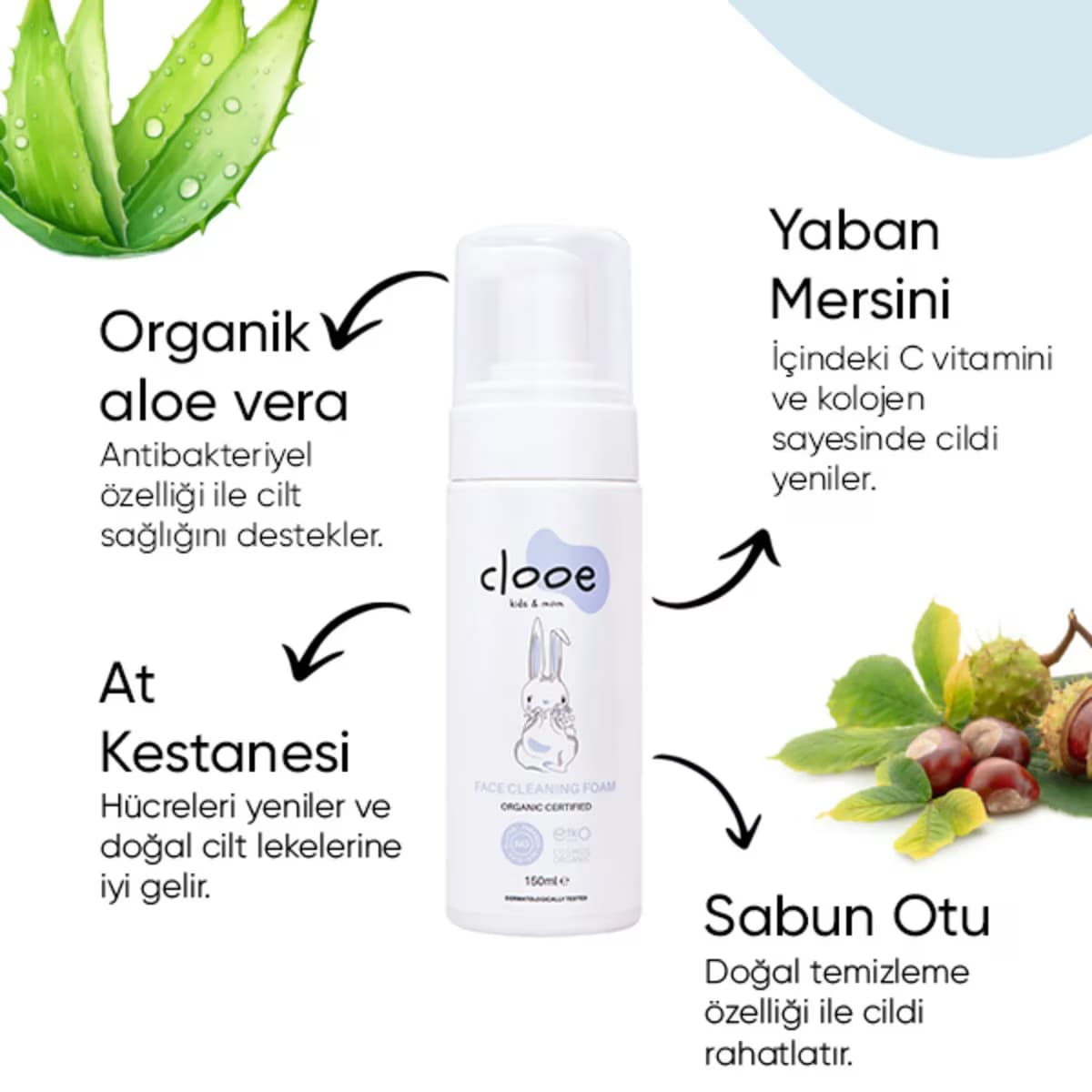Clooe Yüz Temizleme Köpüğü Organik 150 ml 5