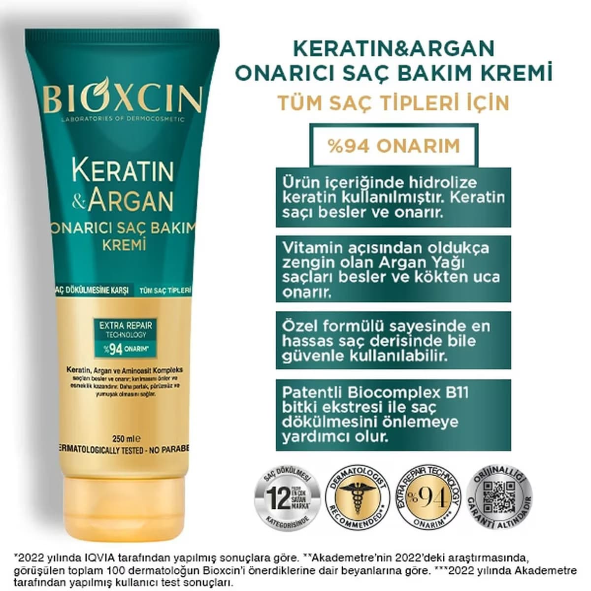 Bioxcin Saç Bakım Kremi Keratin & Argan 250 ml 3