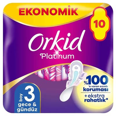 Orkid Platinum Hijyenik Ped Gece Eko 10'lu
