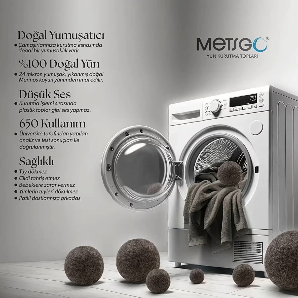 Metsgo Yün Kurutma Topu Koyu Renkliler İçin 3