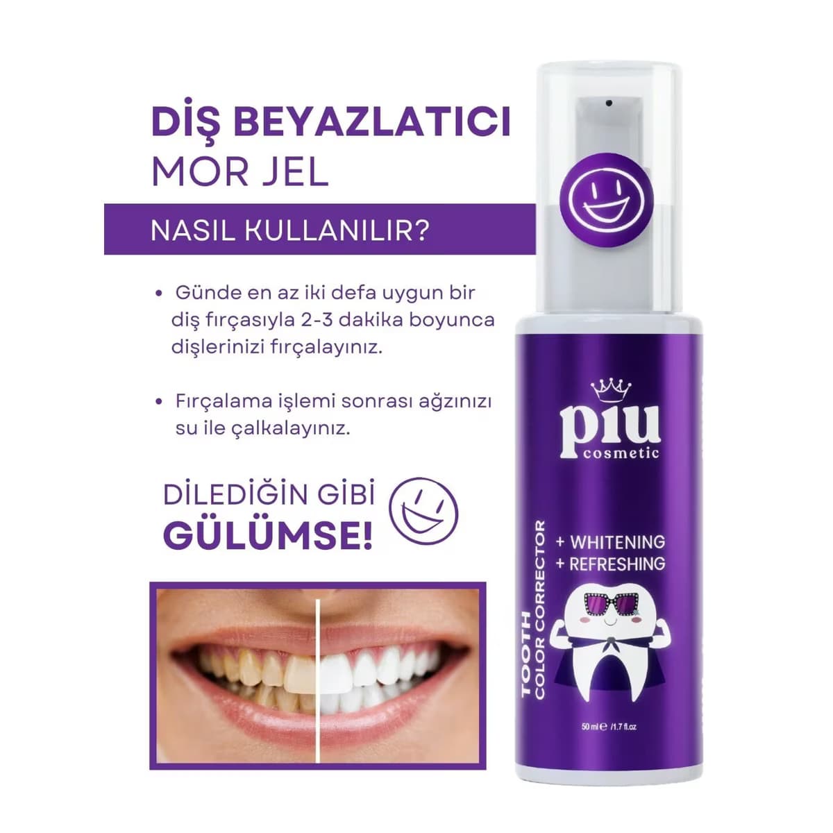 Piu Cosmetic Beyazlatıcı Mor Diş Jeli 50 ml 5