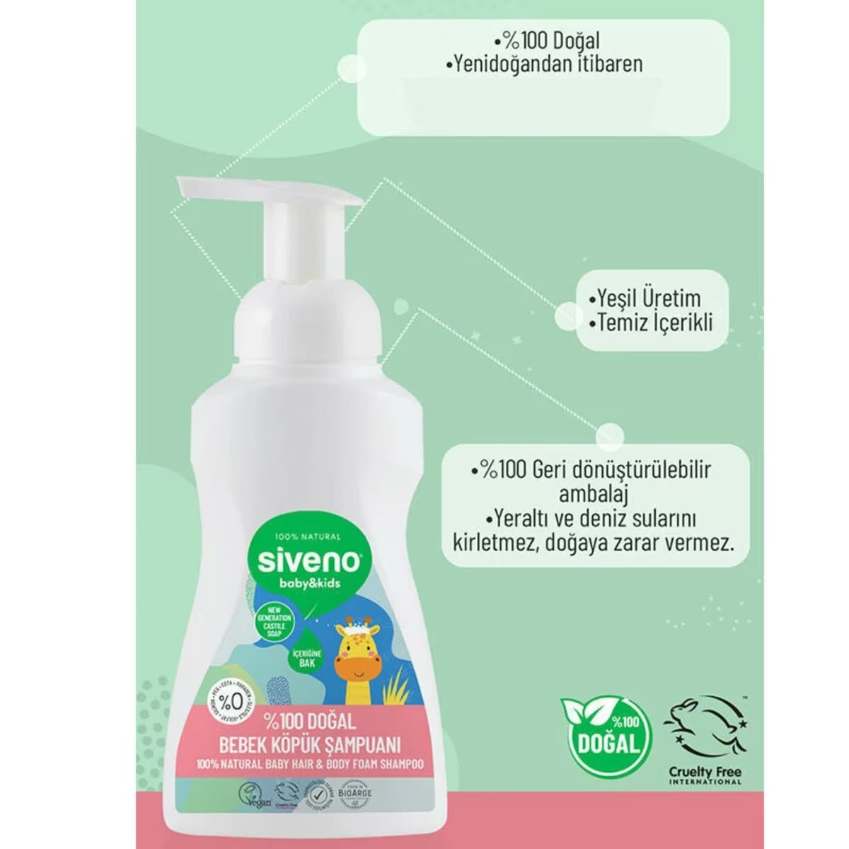 Siveno Bebek Köpük Şampuanı Doğal 250 ml 5