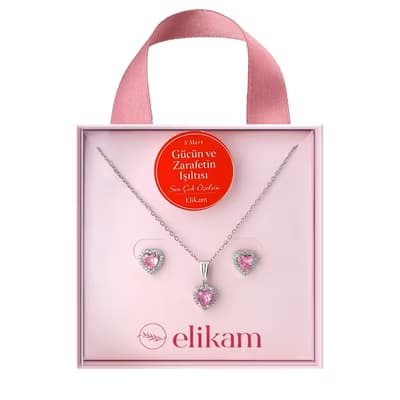 Elikam Kalp Model Kolye ve Küpe Set