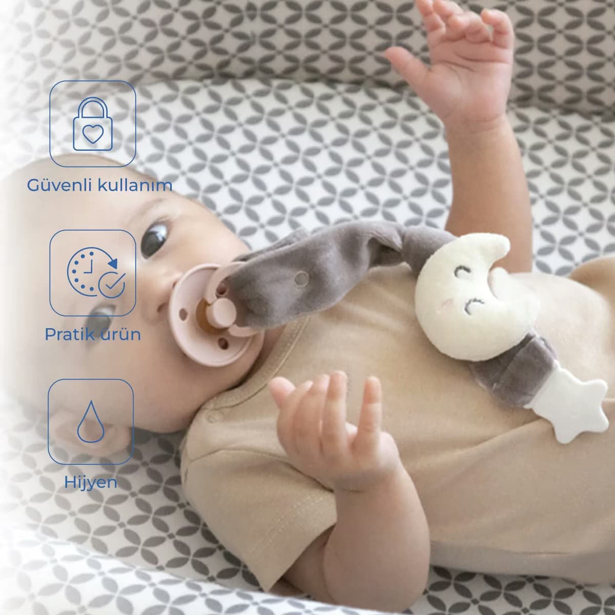 Babyjem Emzik Tutacağı Ay Desen Gri 2