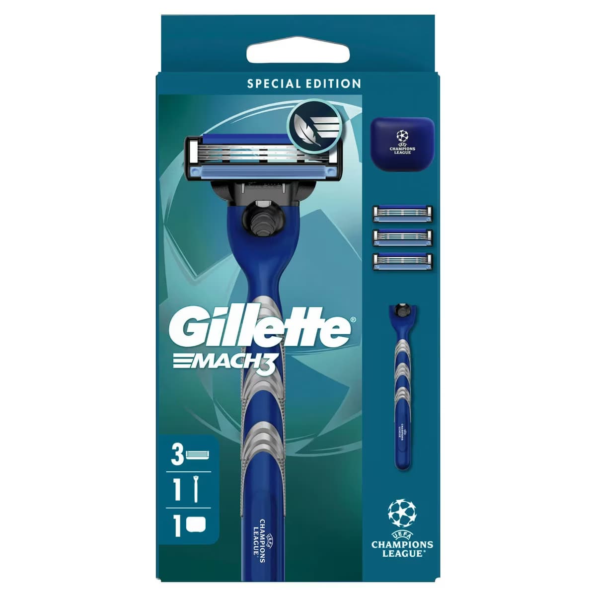 Gillette Mach 3 Tıraş Makinesi, 3'lü Yedek Başlık ve Seyahat Kutusu, 1 adet