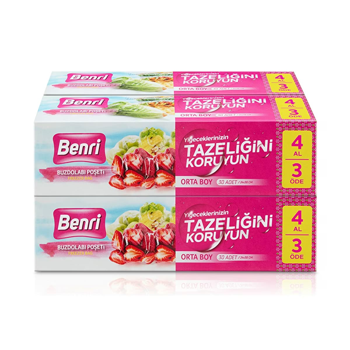 Benri Buzdolabı Poşeti Orta Boy 4 x 30 Adet - Gratis