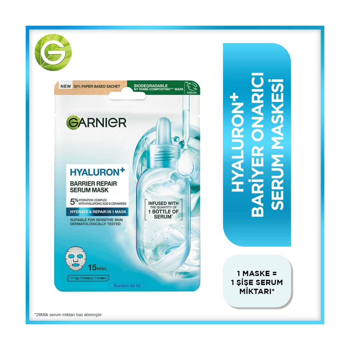 Garnier Hyalüron+ Bariyer Onarıcı Serum Yüz Maskesi 28 gr - Gratis