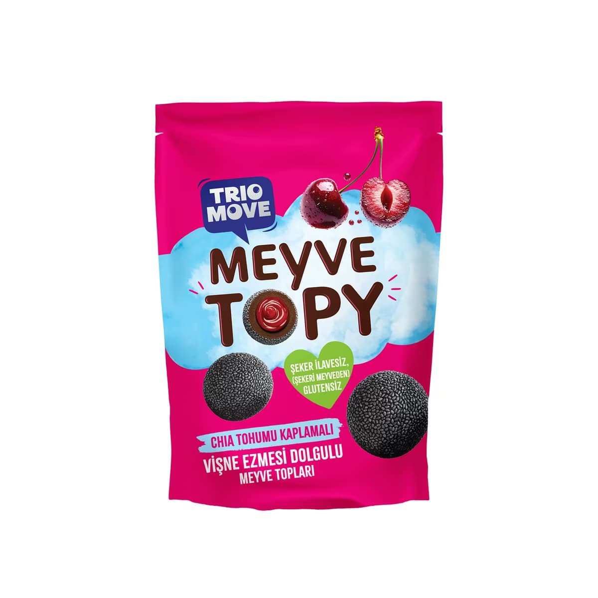 Trio Move Vişne Ezmesi Dolgulu ve Chia Tohumu Kaplamalı Meyve Topları 96 gr - Gratis