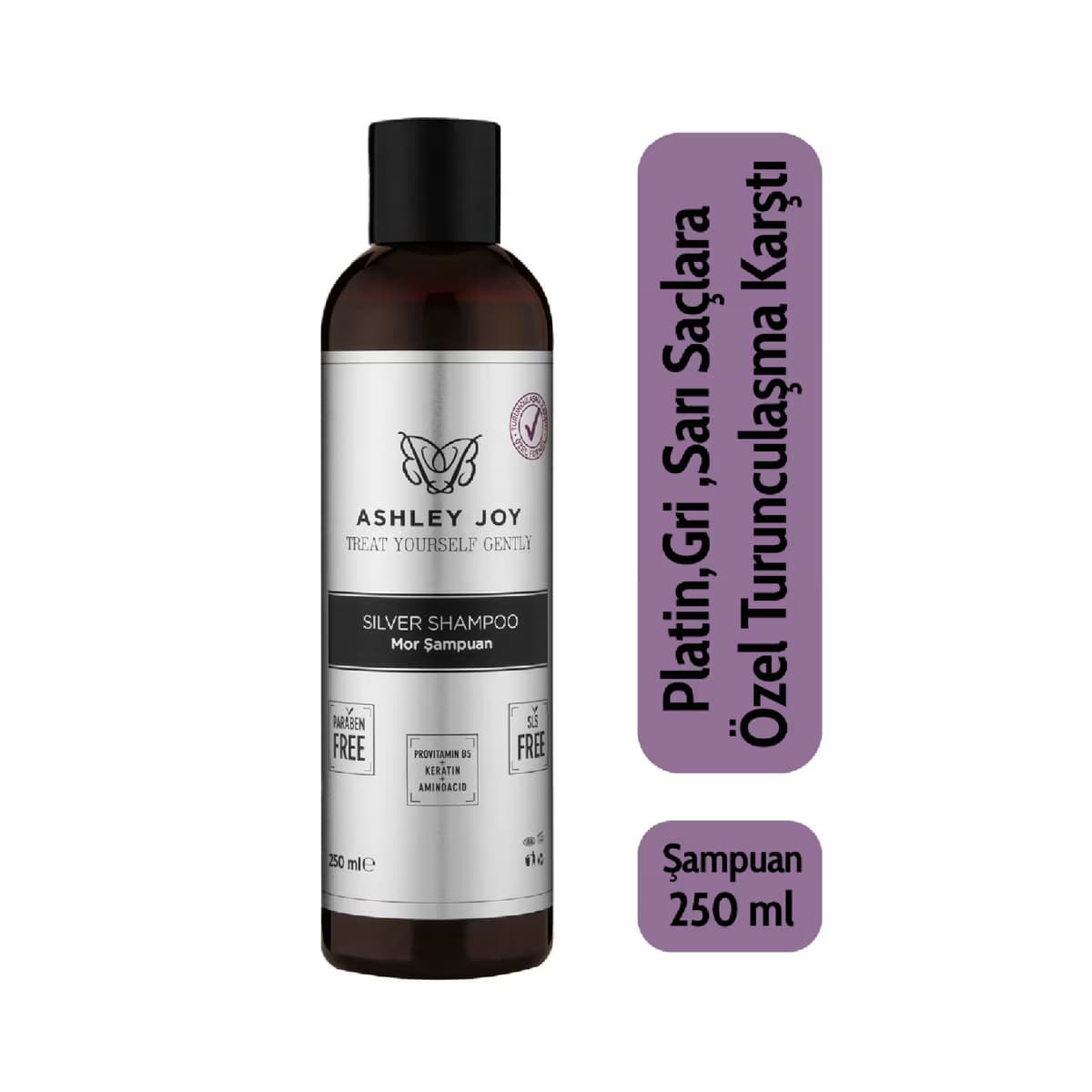 Ashley Joy Platin ve Sarı Saçlar İçin Turunculaşma Karşıtı Keratin İçerikli Mor Şampuan 250 ml - Gratis