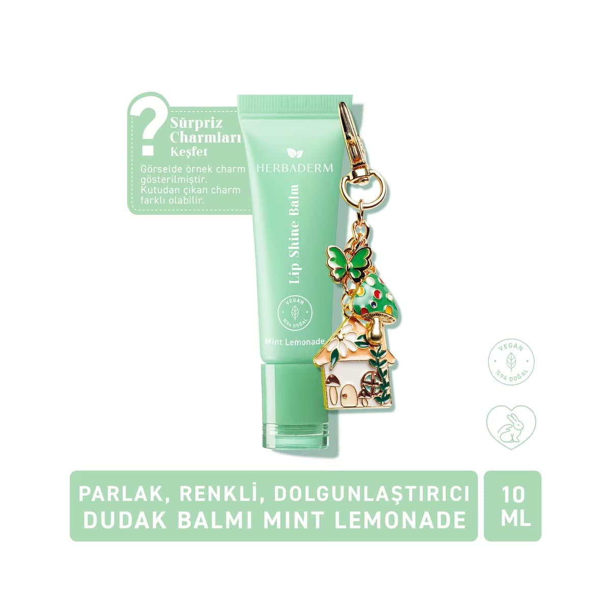 Herbaderm Parlak Dudak Balmı Limonata Aromalı 10 ml (Charm Hediyeli) - Gratis