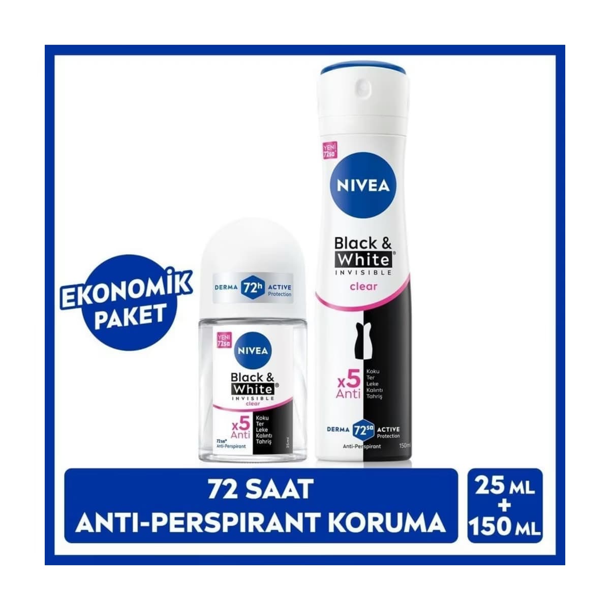 Nivea Invisible Black & White Clear Kadın Deodorant Sprey 150 ml + Mini Roll-on 25 ml - Gratis