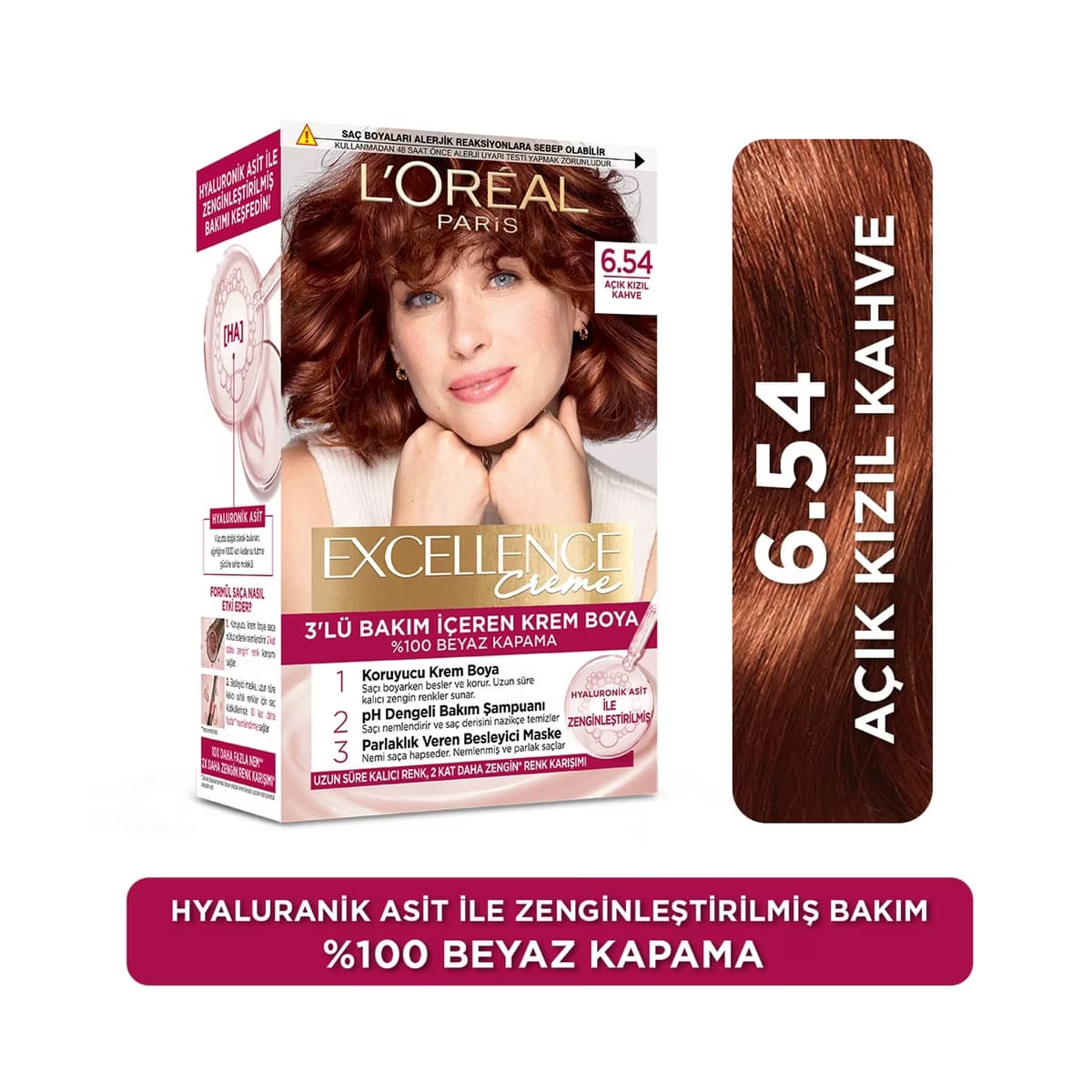 Loreal Paris Excellence Creme Saç Boyası - 6.54 Açık Kızıl Kahve - Gratis